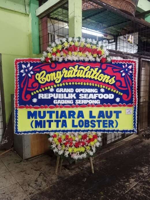 Bunga papan grand opening warna biru & merah, jambul 1 ukuran 1,2 × 2 m — kode EBS-A-02