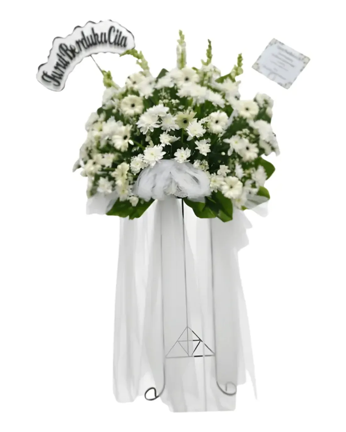 Standing Flower Duka Cita Putih (EBN-30) - Bunga Papan Standing Flower Duka Cita Putih, kode EBN-30